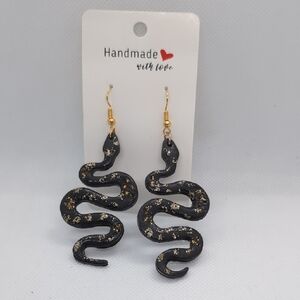 Handmade Black and Gold Snake Earrings